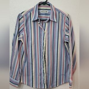 Orvis Womens Blouse Size 8 Striped Button Front Career Casual